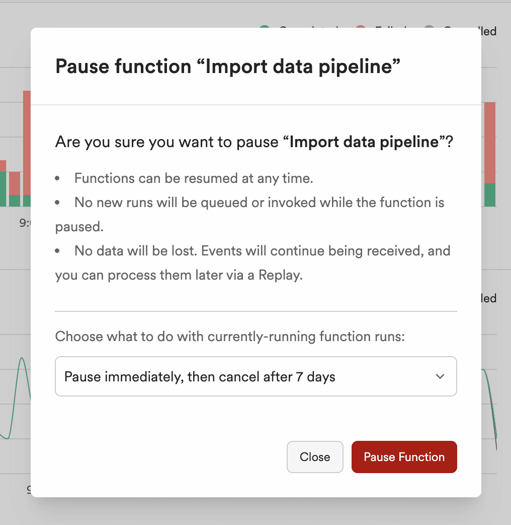 Options for handling running invocations when pausing a function.